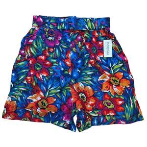 Vtg 90s Nouveau High Waist Floral Print Dress Shorts Sz M Pink Blue Preppy Belt